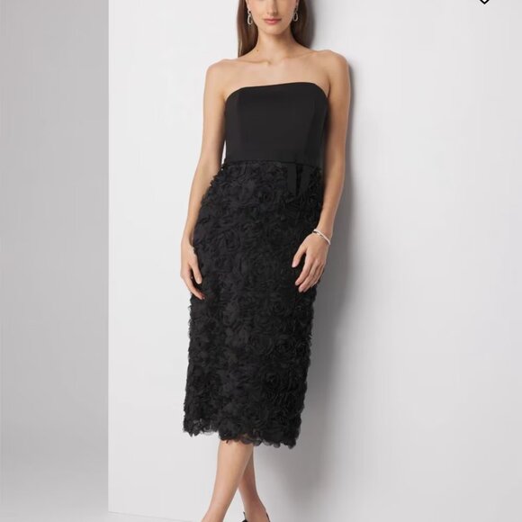 NWT $275 PREMIUM WHITE HOUSE BLACK MARKET 3D midi dress 12 - Picture 1 of 3